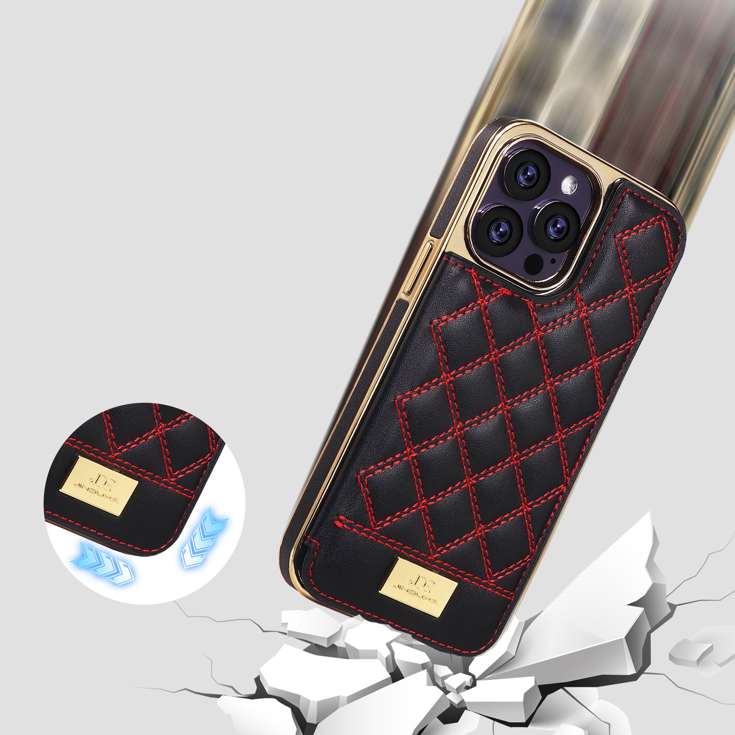 JINDUKA D3 Series for iPhone 14 Pro Max Case Stitching Rhombus Leather+PC Phone Cover with Card Slots