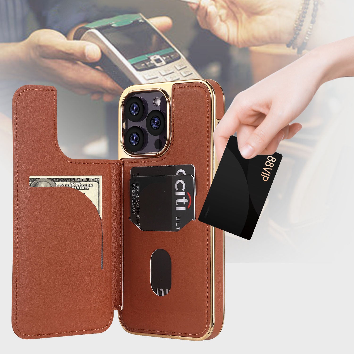 JINDUKA D3 Series for iPhone 14 Pro Max Case Stitching Rhombus Leather+PC Phone Cover with Card Slots