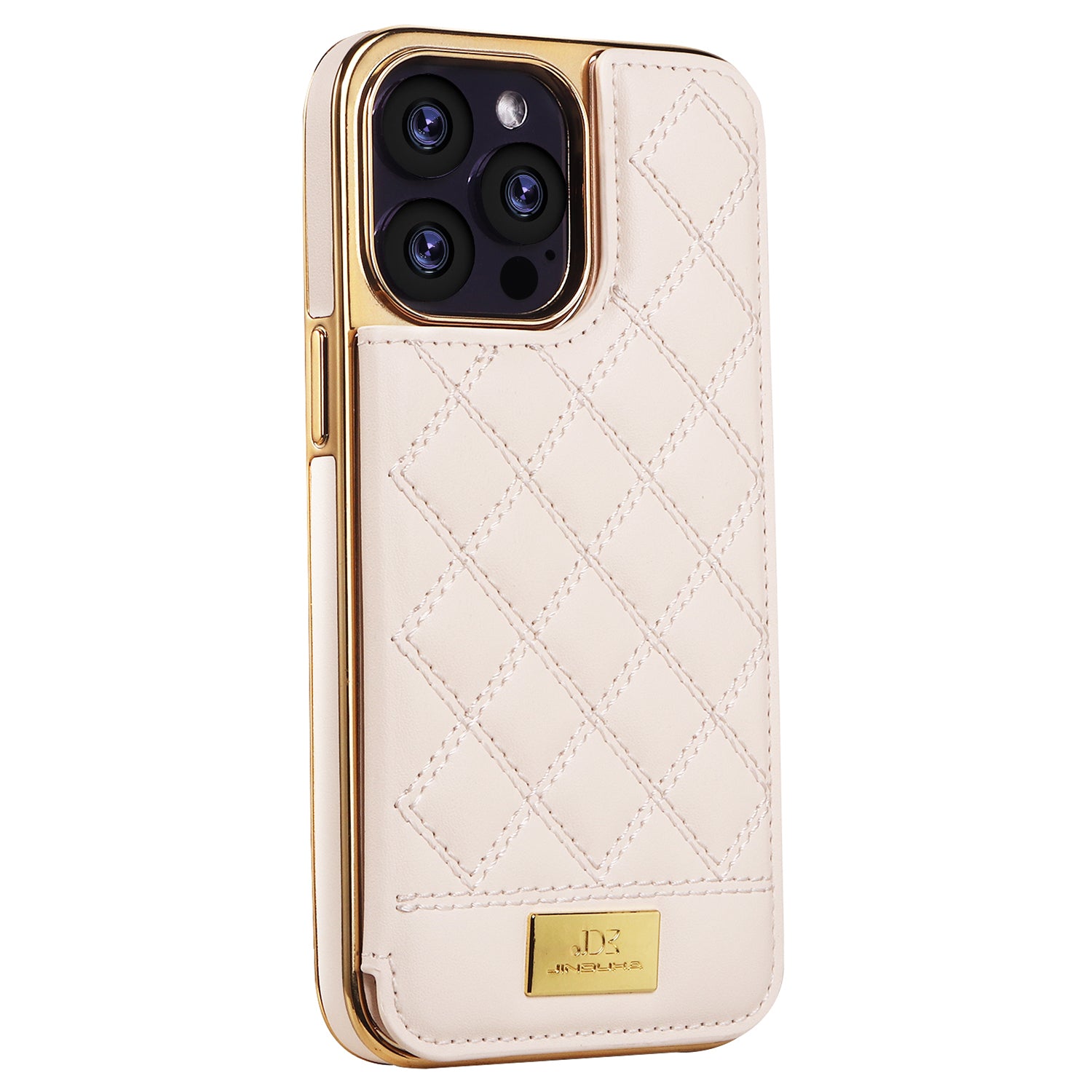 JINDUKA D3 Series for iPhone 14 Pro Max Case Stitching Rhombus Leather+PC Phone Cover with Card Slots