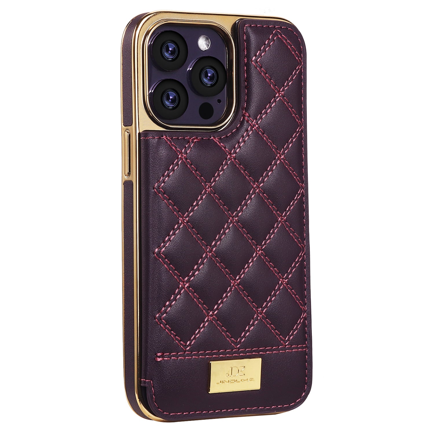 JINDUKA D3 Series for iPhone 13 Pro Max Case Card Holder Rhombus Leather Coated PC Phone Cover