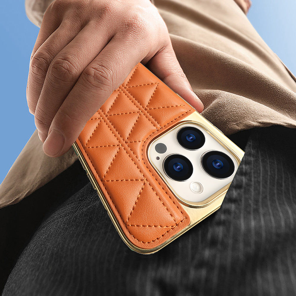JINDUKA D4 Series for iPhone 14 Pro Max Case Triangle Pattern Leather+PC Phone Cover