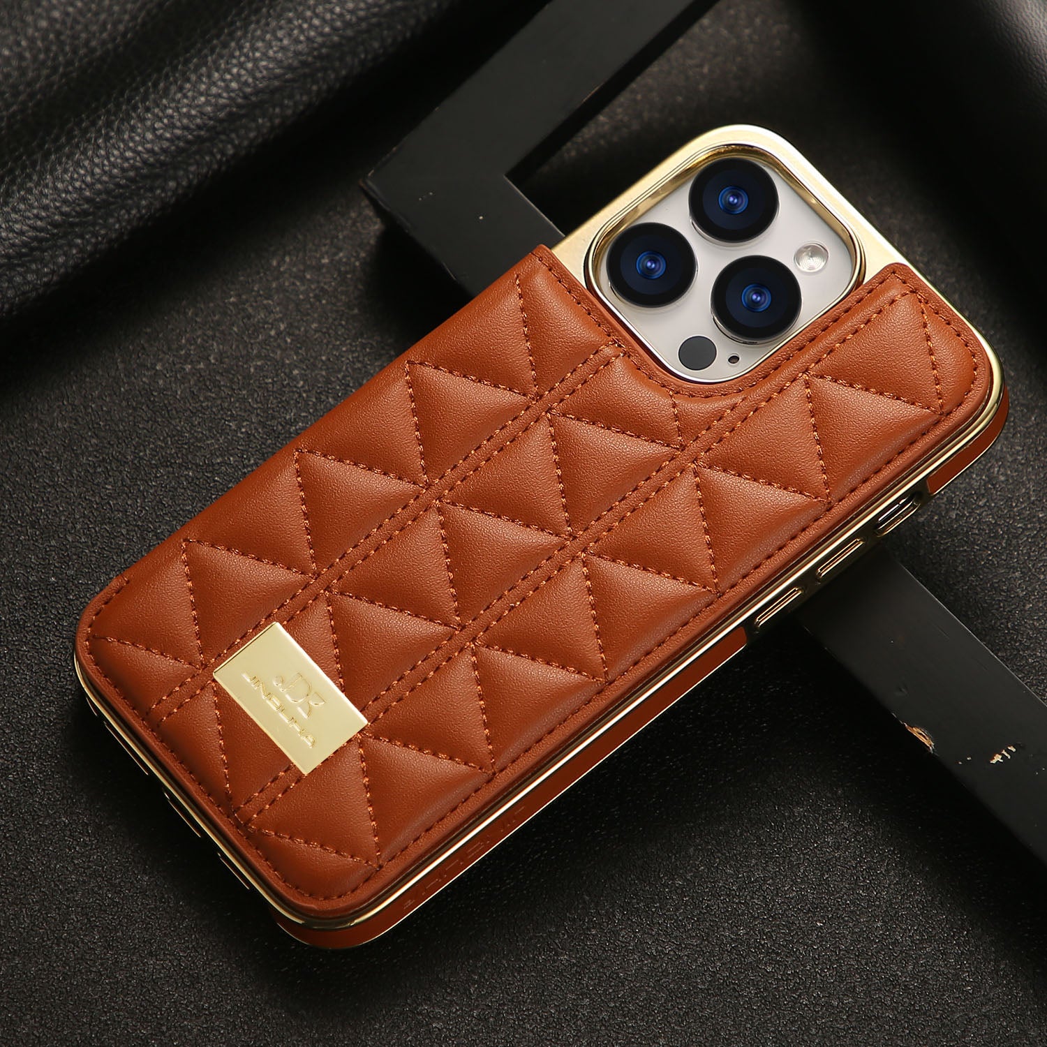 JINDUKA D4 Series for iPhone 13 Pro Case Card Slots Leather Coated PC Phone Cover Stitching Triangle