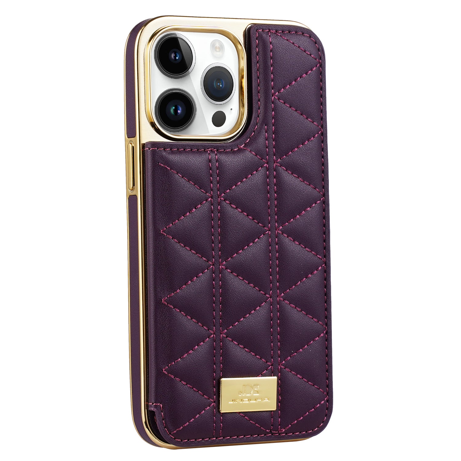 JINDUKA D4 Series for iPhone 13 Pro Case Card Slots Leather Coated PC Phone Cover Stitching Triangle