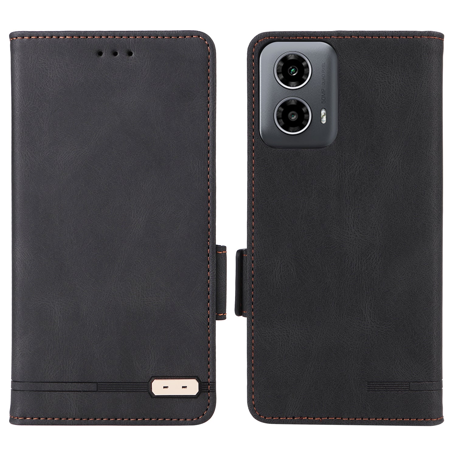 For Motorola Moto G34 5G Phone Case Stand Hardware Decor PU Leather Flip Cover