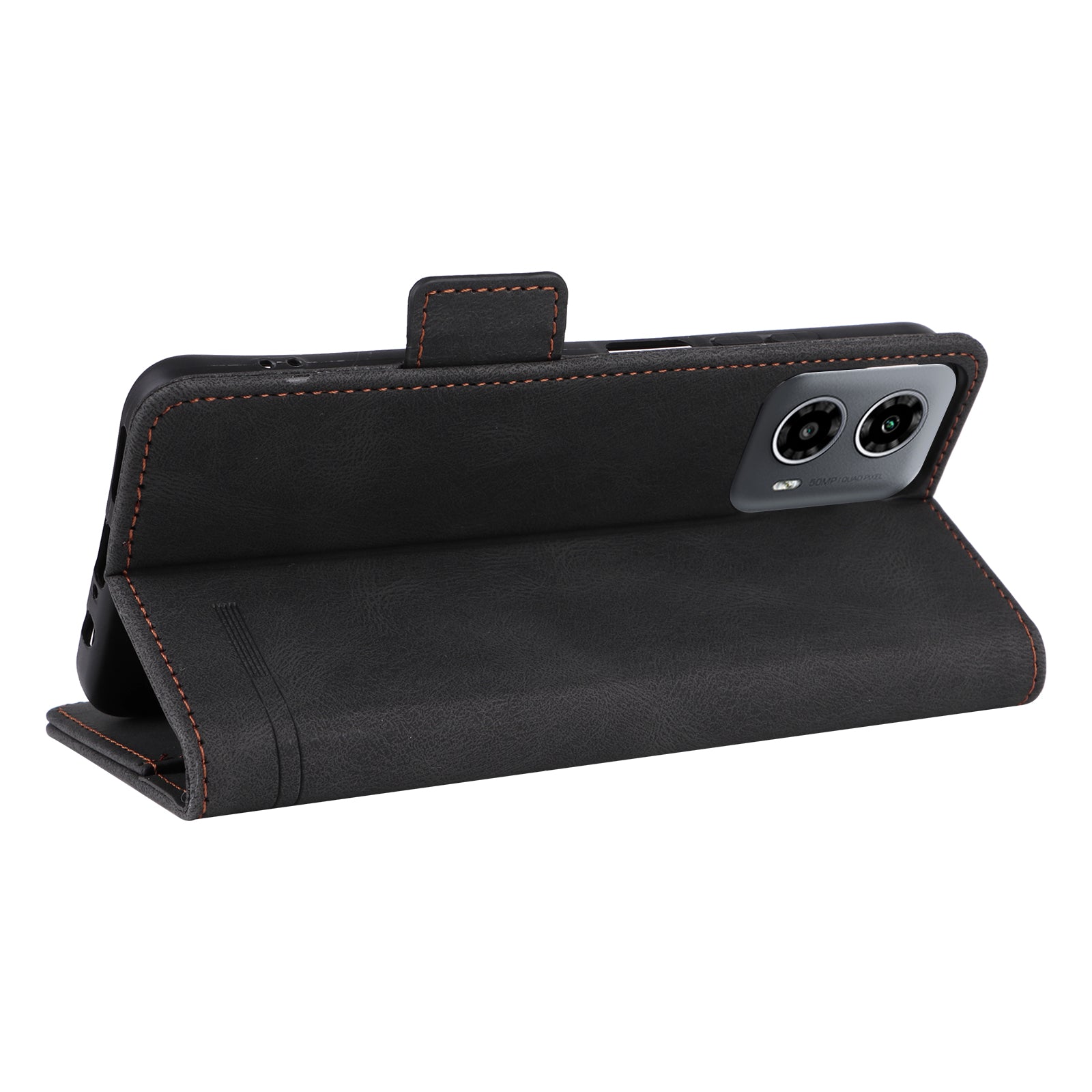 For Motorola Moto G34 5G Phone Case Stand Hardware Decor PU Leather Flip Cover