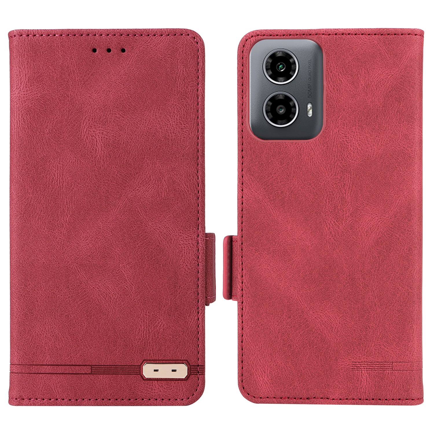 For Motorola Moto G34 5G Phone Case Stand Hardware Decor PU Leather Flip Cover