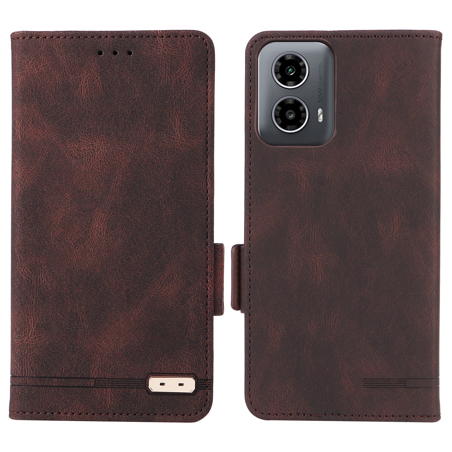 For Motorola Moto G34 5G Phone Case Stand Hardware Decor PU Leather Flip Cover