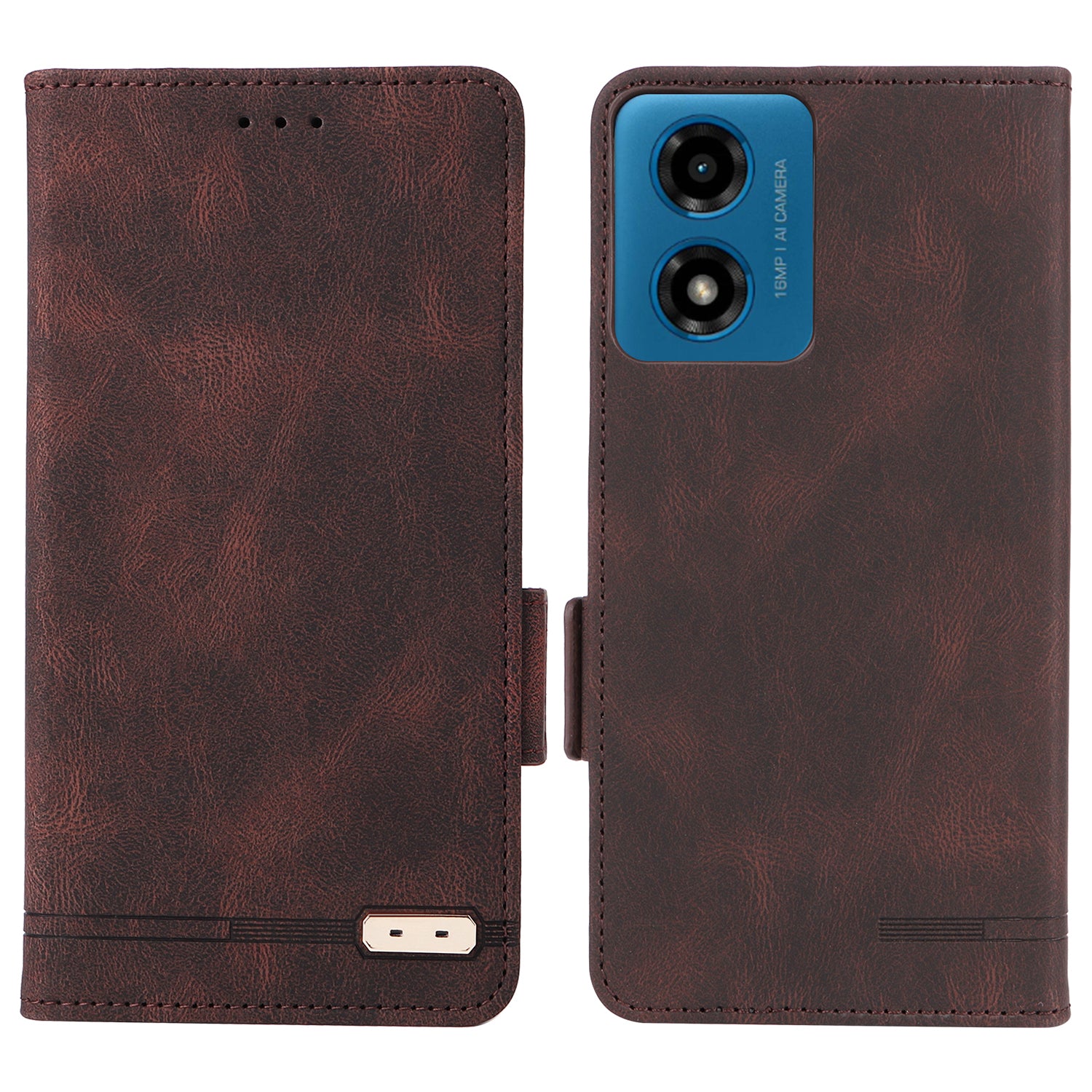 For Motorola Moto G04 4G / G24 4G Case Stand Magnetic Hardware Decor PU Leather Phone Cover