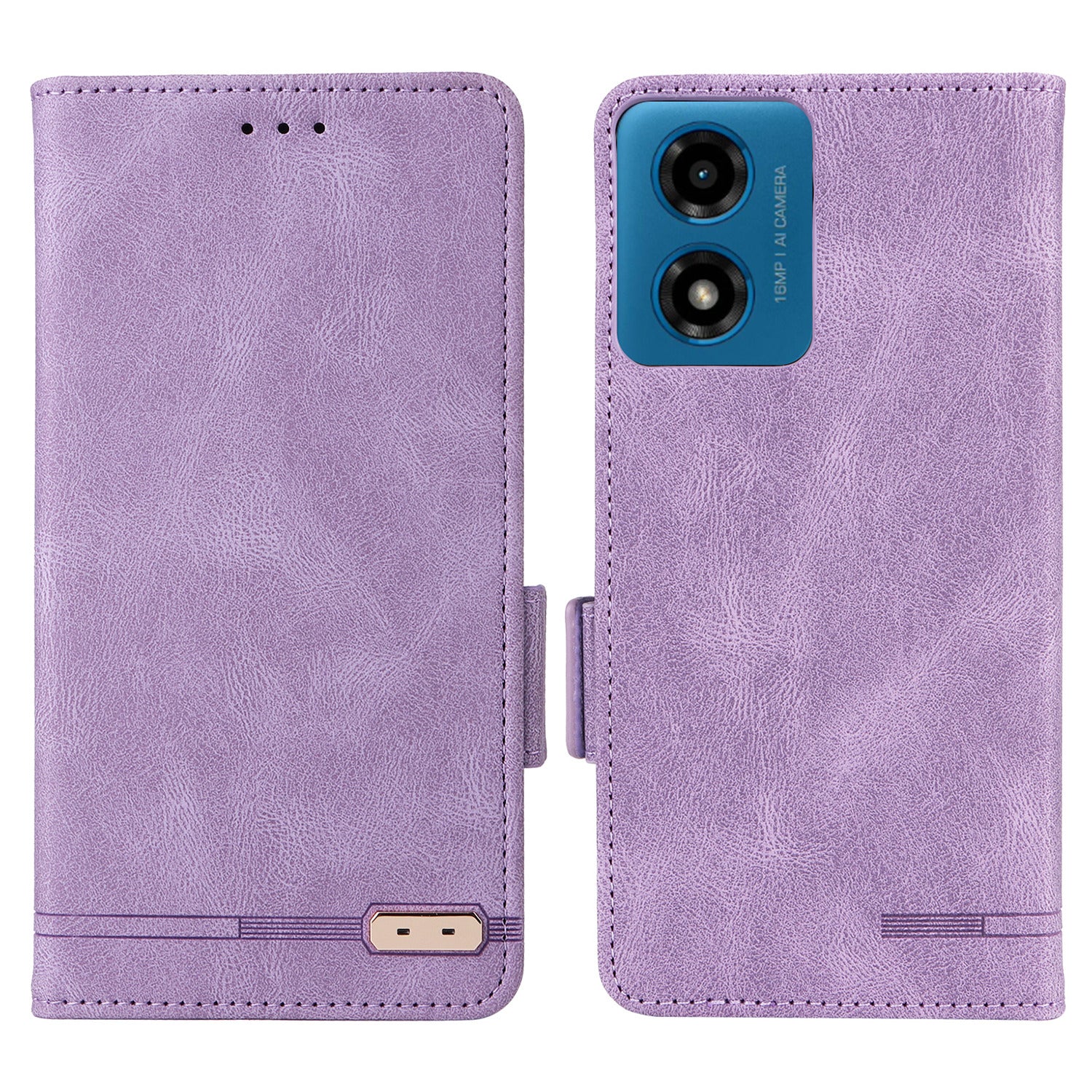 For Motorola Moto G04 4G / G24 4G Case Stand Magnetic Hardware Decor PU Leather Phone Cover