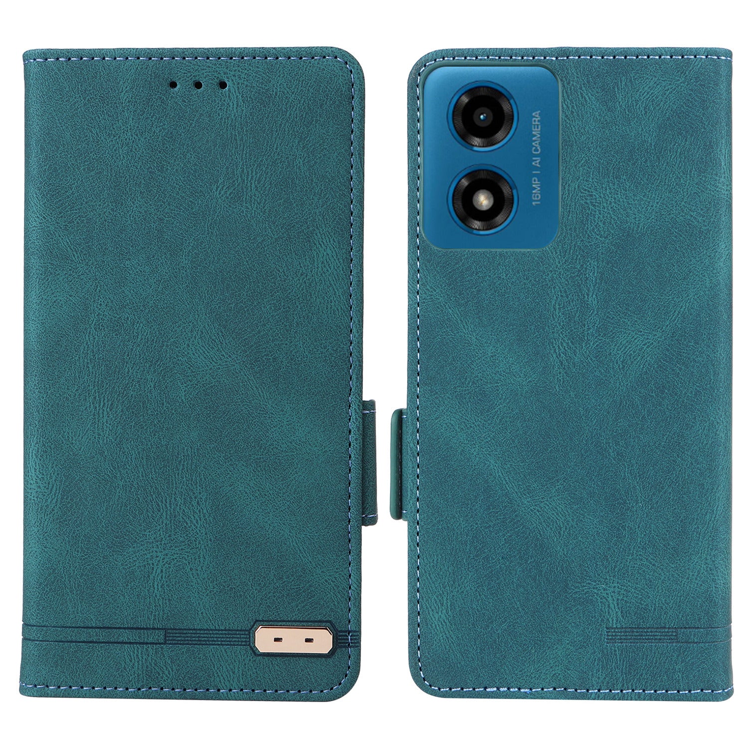 For Motorola Moto G04 4G / G24 4G Case Stand Magnetic Hardware Decor PU Leather Phone Cover