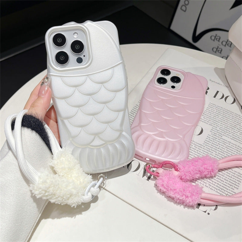 For iPhone 14 Pro Max TPU Case Fish Scale Pattern Anti-Drop Slim Phone Cover with Strap