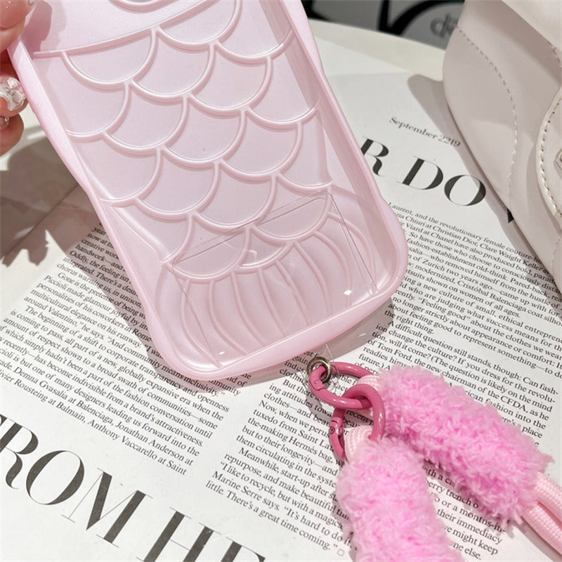 For iPhone 13 Pro TPU Slim Case Fish Scale Pattern Shockproof Phone Cover with Strap
