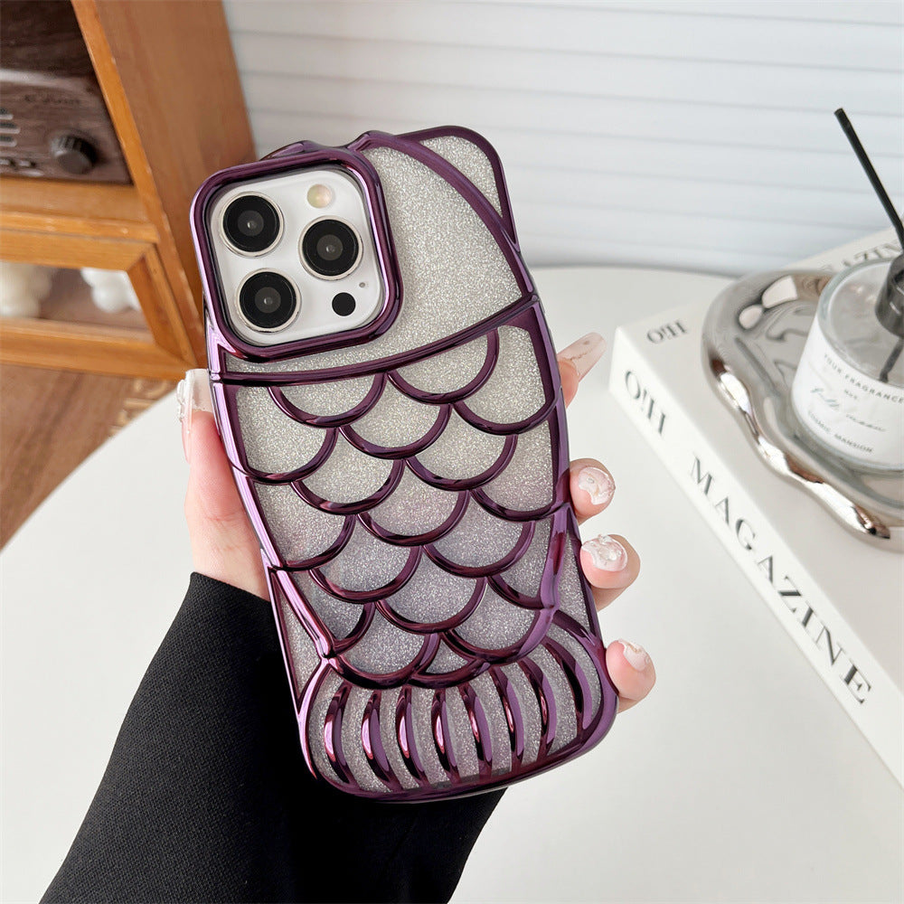 For iPhone 13 Pro Case Sparkly Soft TPU Fish Shape Electroplating Phone Cover
