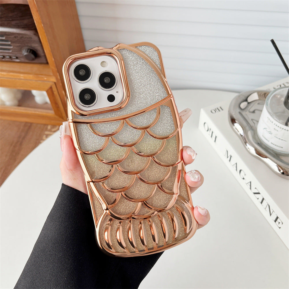 For iPhone 13 Pro Case Sparkly Soft TPU Fish Shape Electroplating Phone Cover