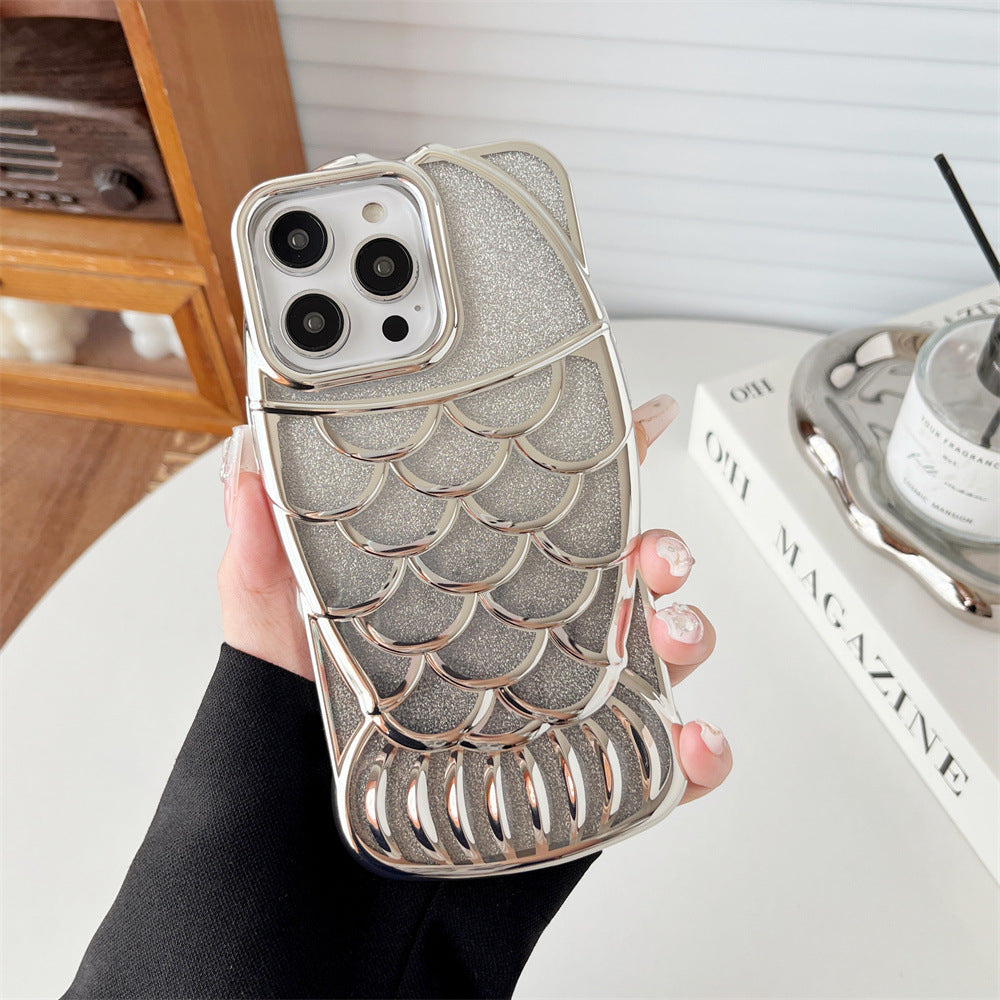 For iPhone 13 Pro Case Sparkly Soft TPU Fish Shape Electroplating Phone Cover