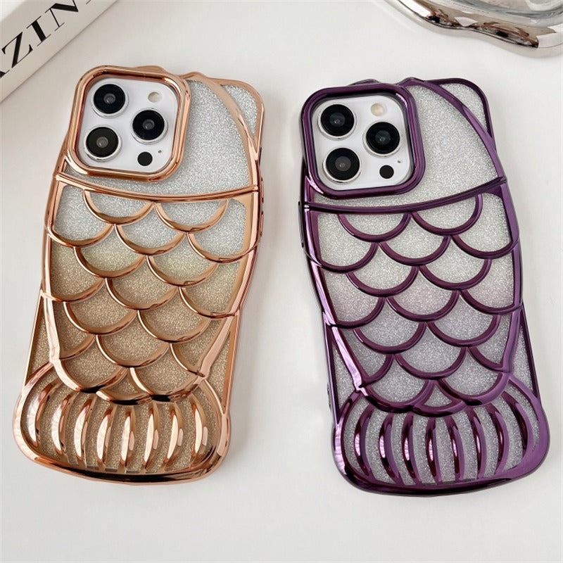 For iPhone 14 Pro Max Case Glitter Fish Shape TPU Electroplating Phone Cover