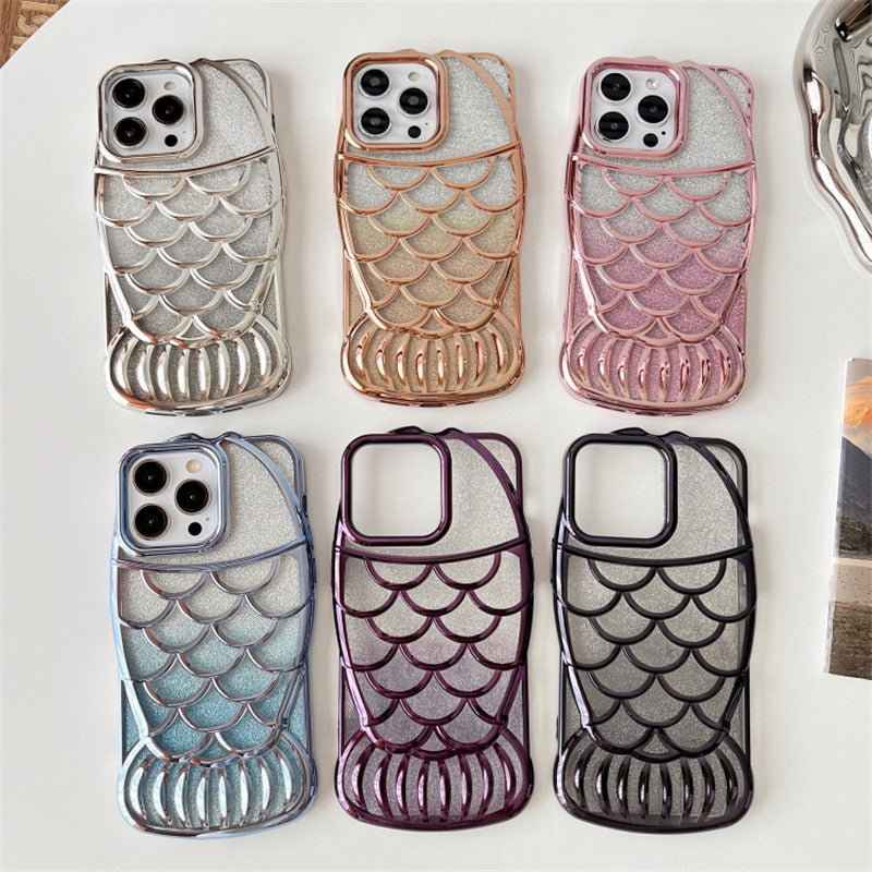 For iPhone 14 Pro Max Case Glitter Fish Shape TPU Electroplating Phone Cover