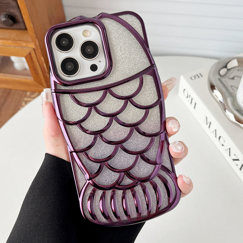 For iPhone 14 Pro Max Case Glitter Fish Shape TPU Electroplating Phone Cover