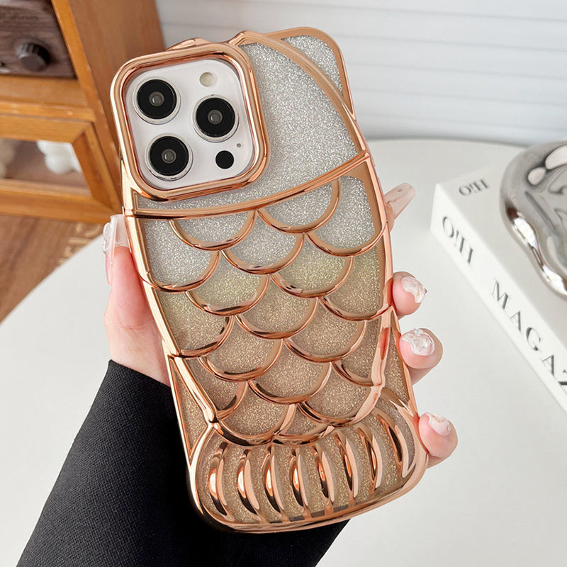 For iPhone 14 Pro Max Case Glitter Fish Shape TPU Electroplating Phone Cover