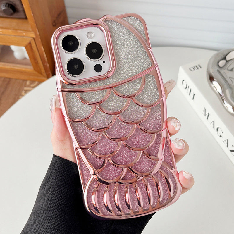 For iPhone 14 Pro Max Case Glitter Fish Shape TPU Electroplating Phone Cover