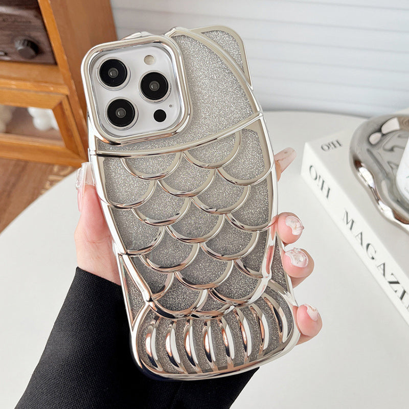 For iPhone 14 Pro Max Case Glitter Fish Shape TPU Electroplating Phone Cover