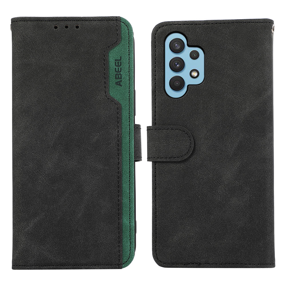 ABEEL For Samsung Galaxy A32 4G (EU Version) Wallet Phone Case PU Leather RFID Blocking Shockproof Phone Cover