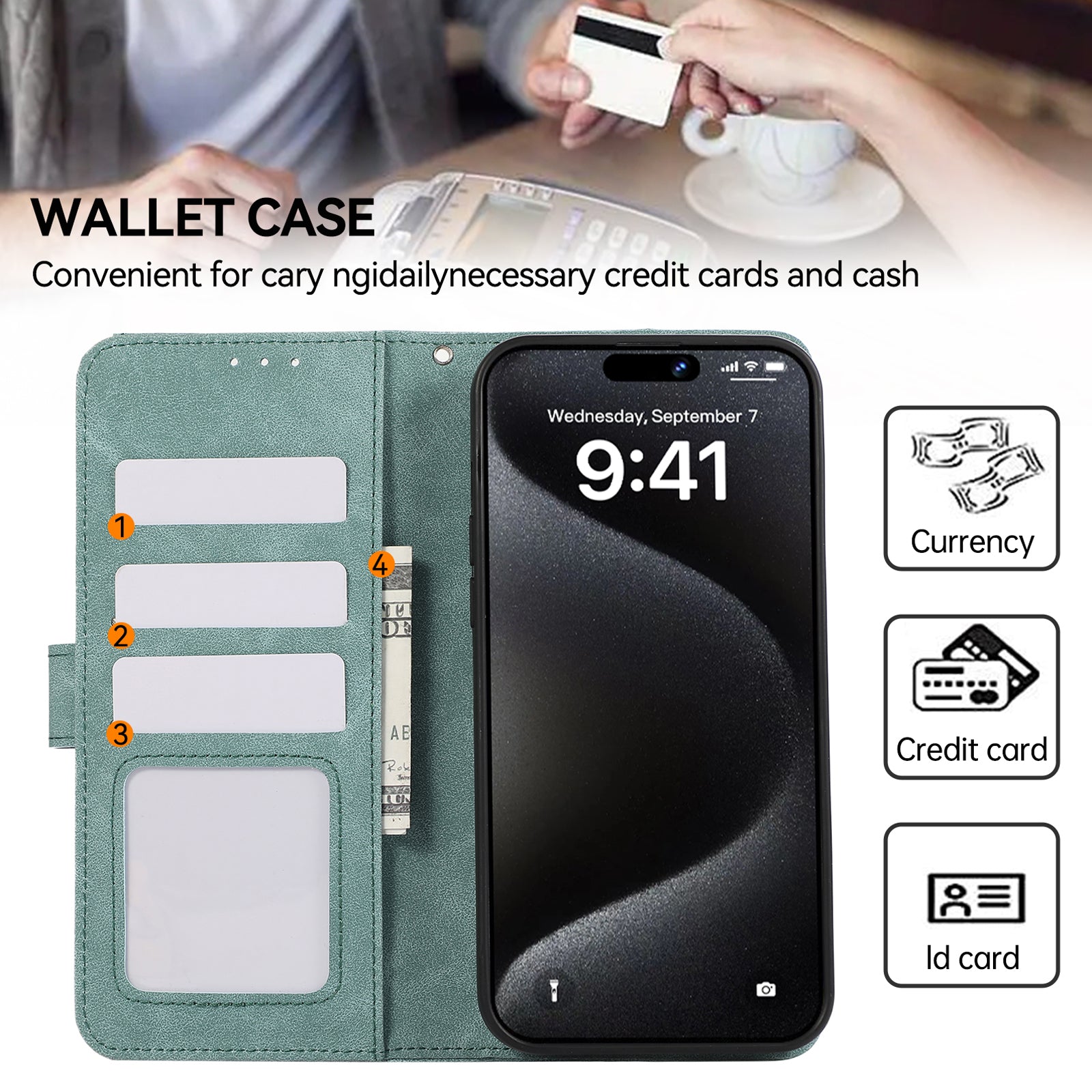 ABEEL For iPhone 15 Pro Cell Phone Cases RFID Blocking Wallet Shell