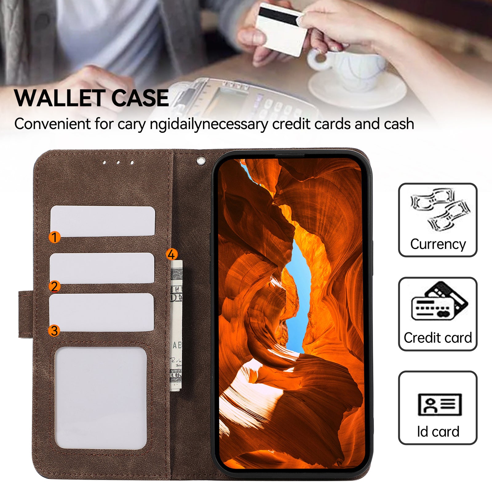 ABEEL For iPhone 15 Case RFID Blocking Stand PU Leather Phone Protective Shell