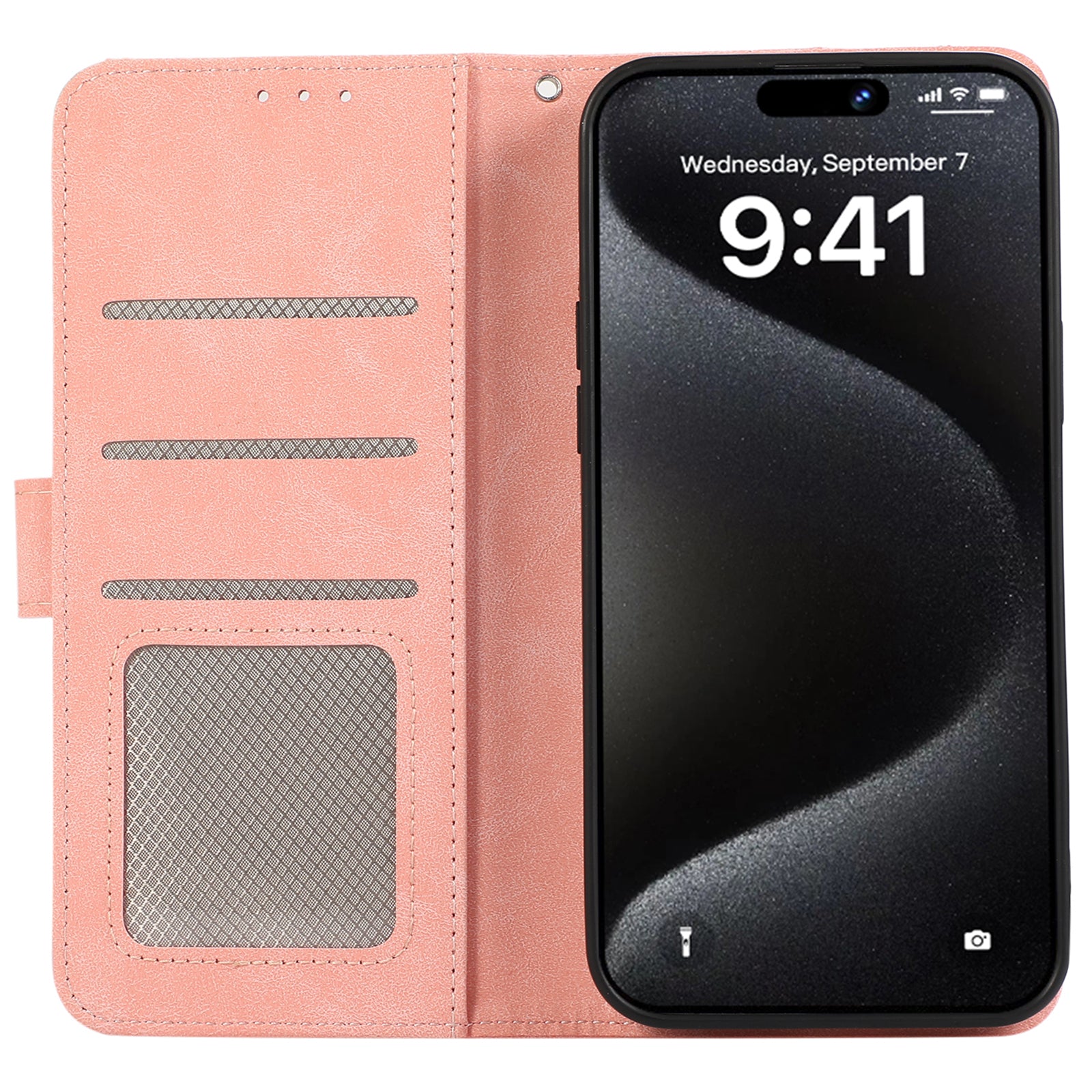 ABEEL For iPhone 15 Pro Max PU Leather Cover RFID Blocking Stand Phone Protective Case