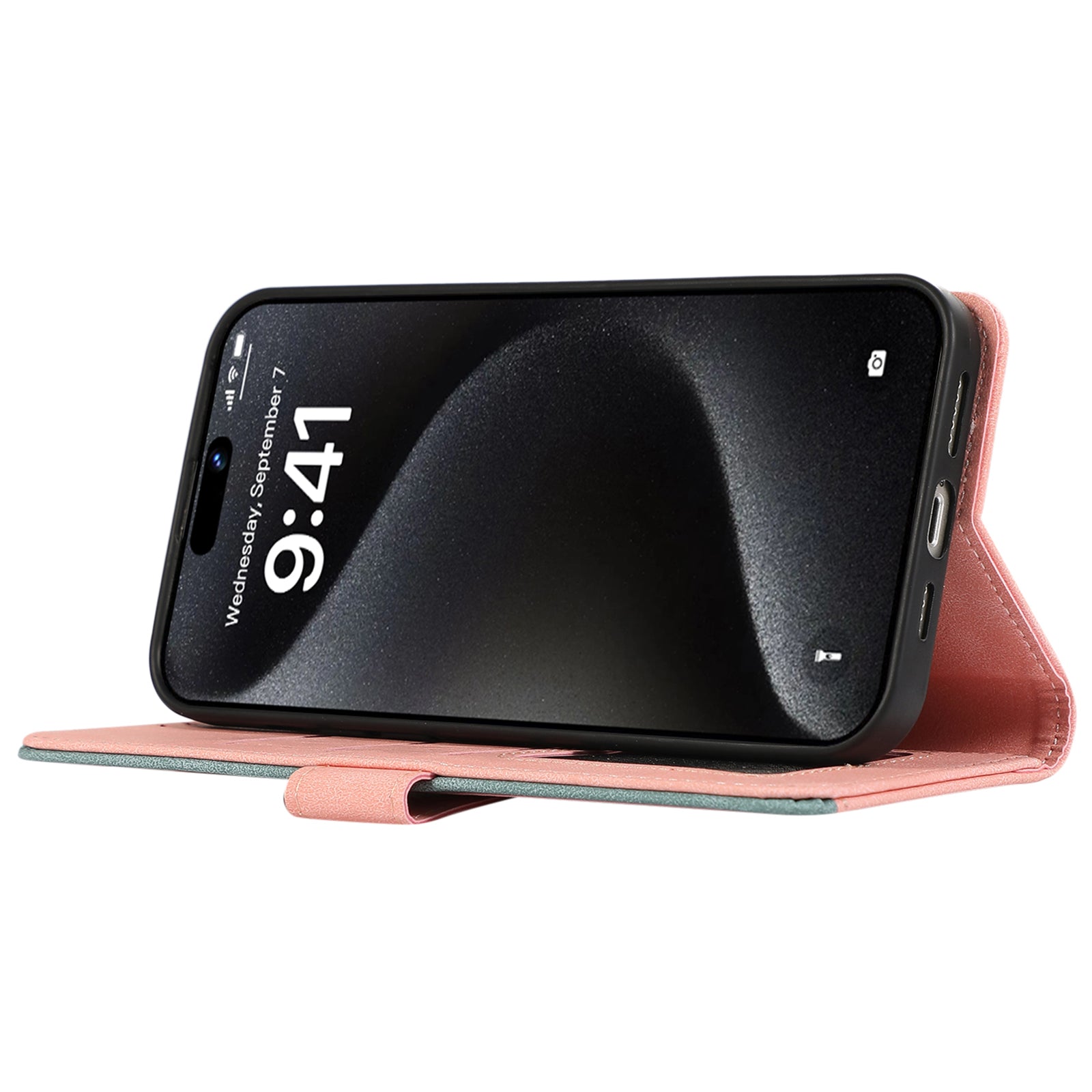 ABEEL For iPhone 15 Pro Max PU Leather Cover RFID Blocking Stand Phone Protective Case