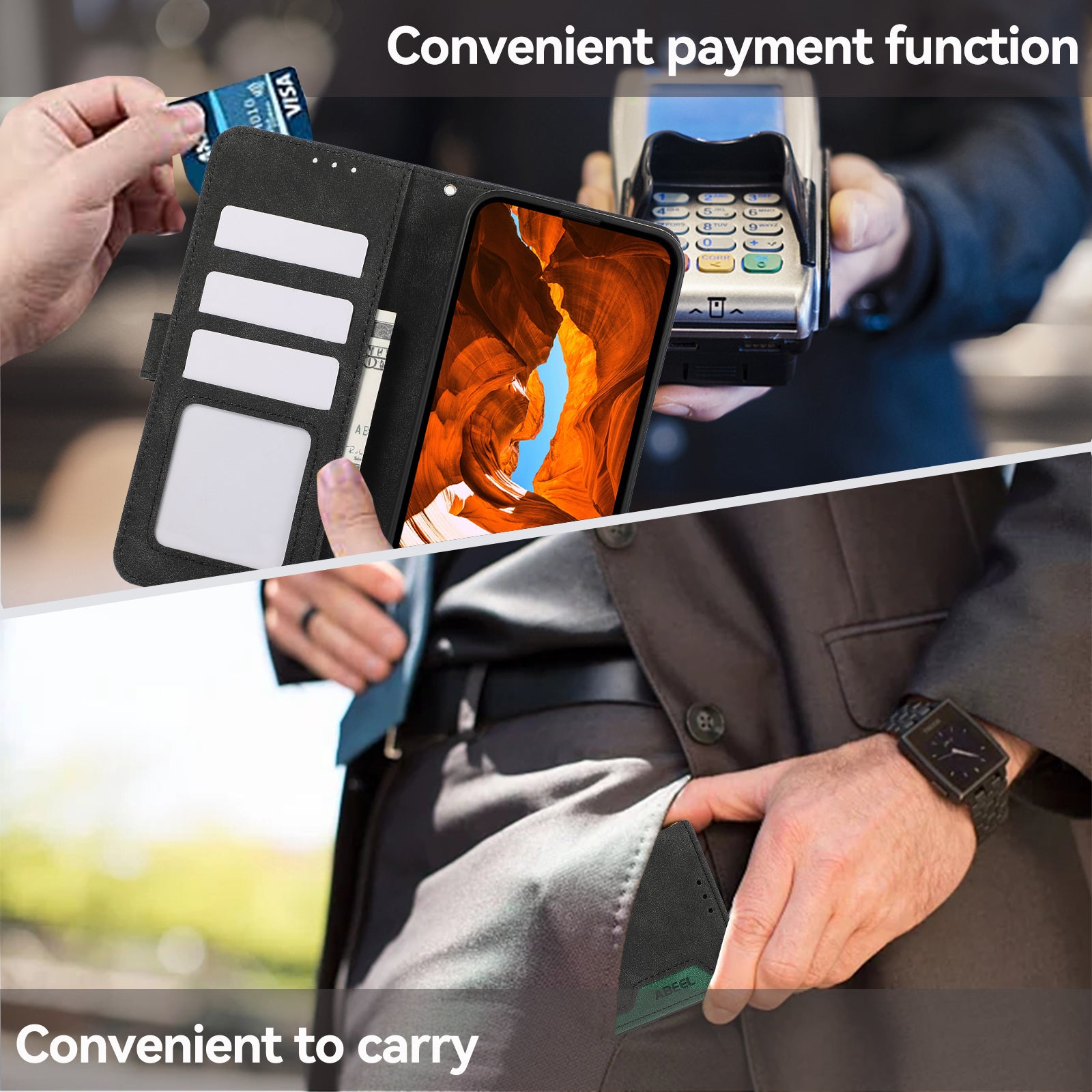 ABEEL PU Leather Cover for Samsung Galaxy A23 4G / A23 5G (Global Version) Anti-scratch Phone Case RFID Blocking Wallet