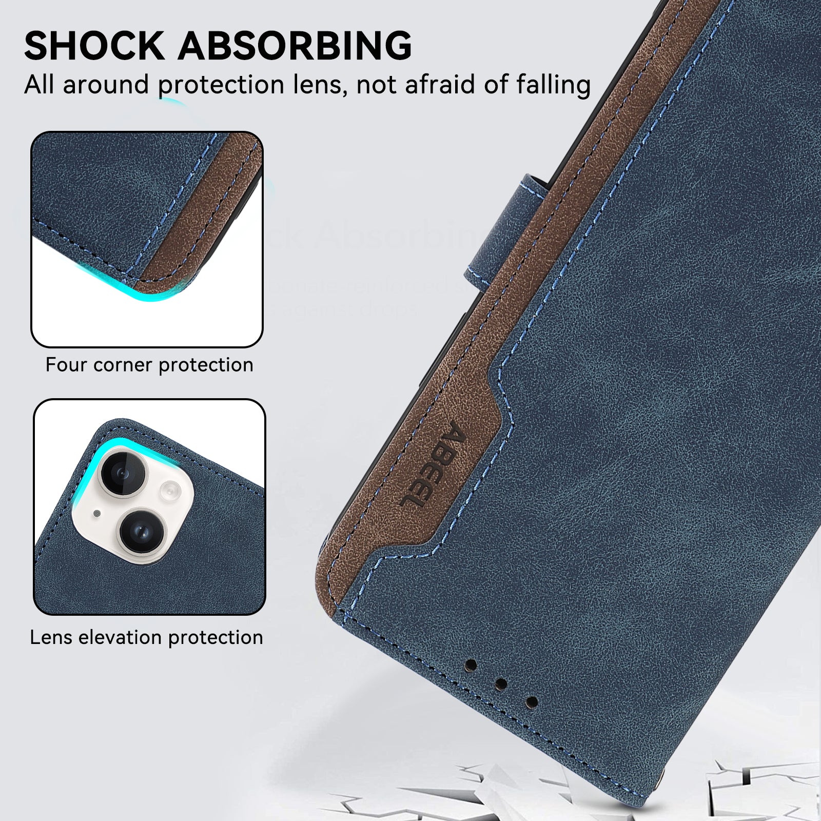 ABEEL For iPhone 13 6.1 inch Magnetic Phone Case PU Leather RFID Blocking Wallet Cover
