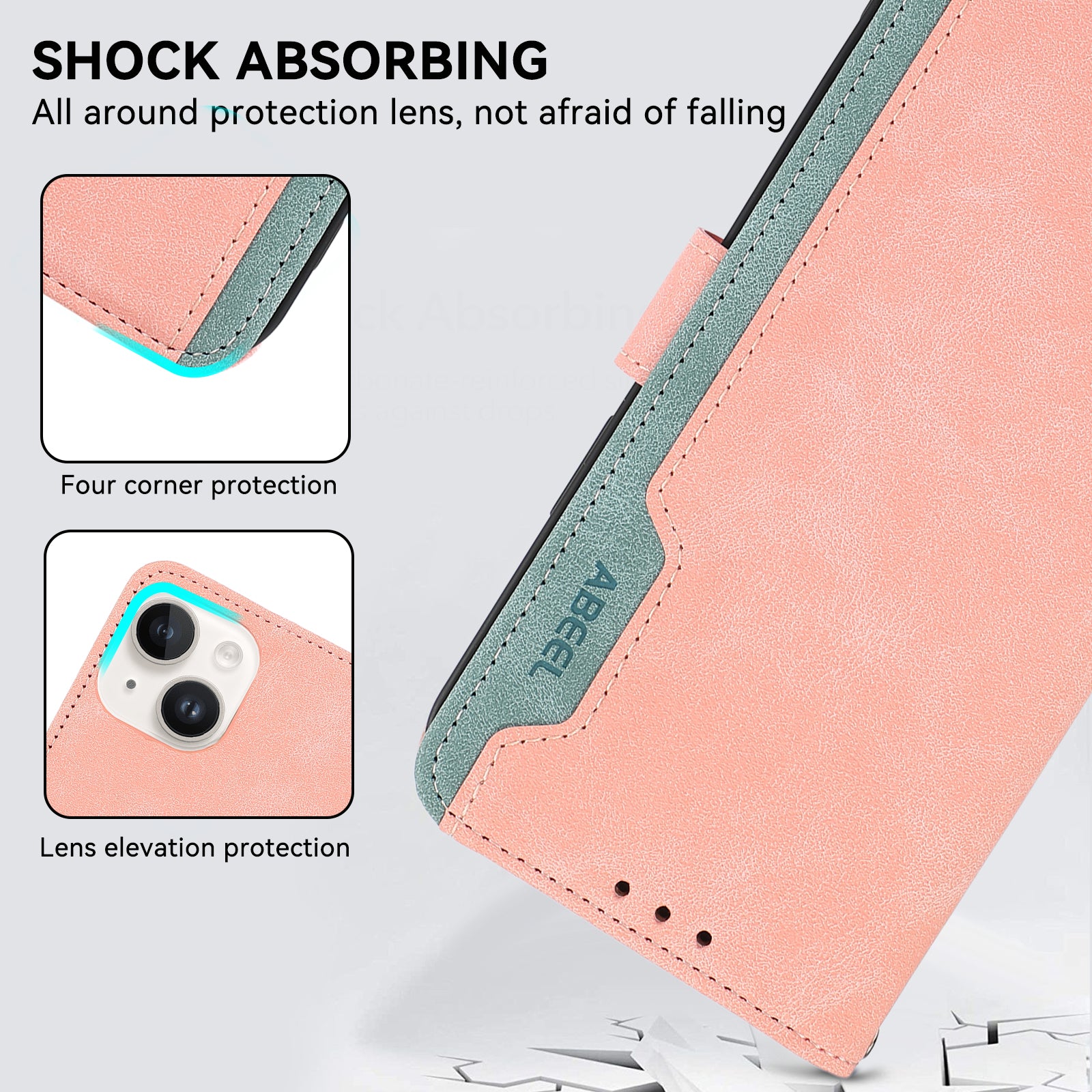 ABEEL For iPhone 14 Plus Wallet Case PU Leather RFID Blocking Flip Shockproof Phone Cover