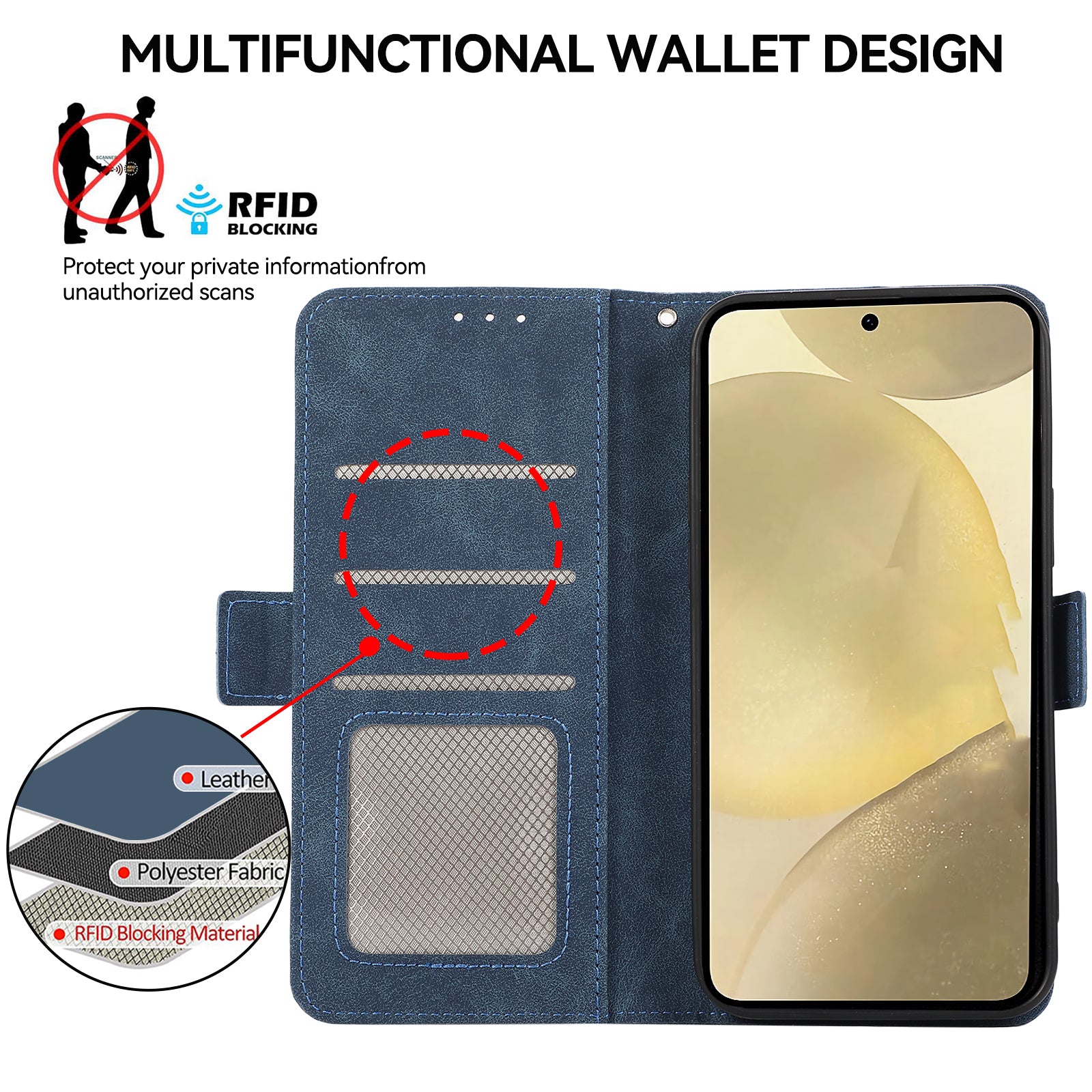 ABEEL For Samsung Galaxy S24 Ultra Case Magnetic Clasp RFID Blocking Leather Phone Cover