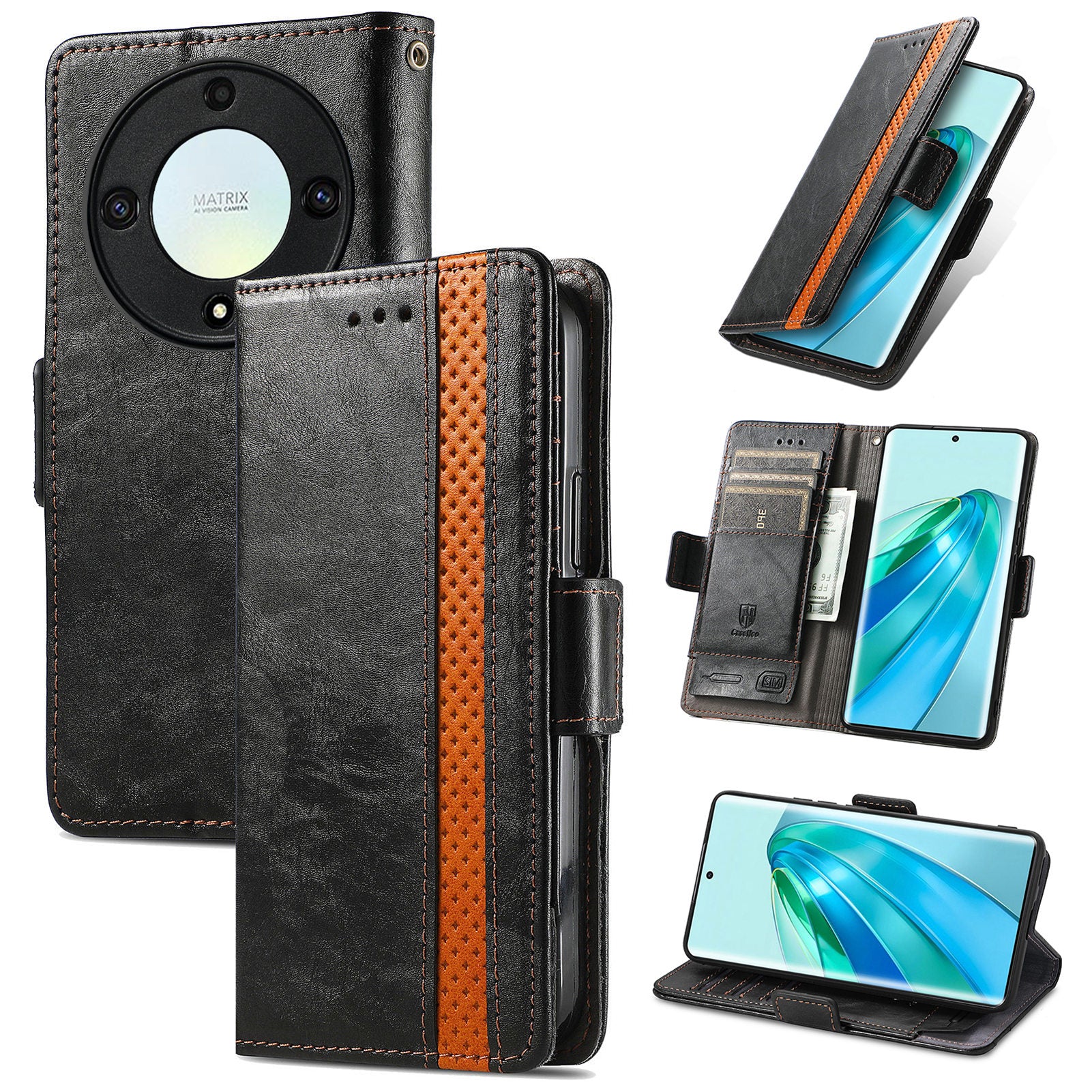 CASENEO 002 Series For Honor X40 5G / X9a 5G / Magic5 Lite 5G Phone Cover RFID Blocking Splicing Leather Wallet Case