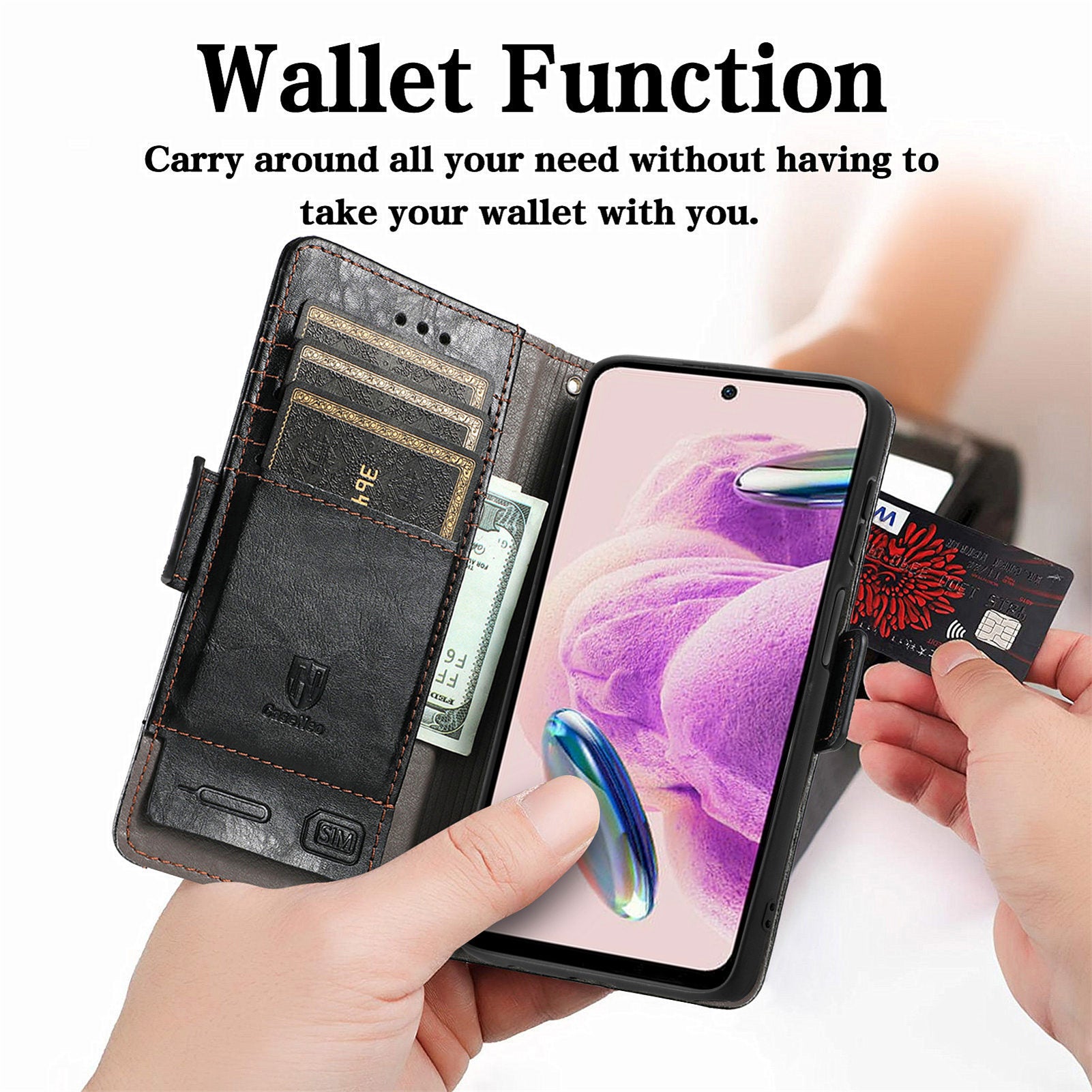 CASENEO 002 Series For Xiaomi Redmi Note 12S 4G PU Leather Case RFID Blocking Stand Phone Cover