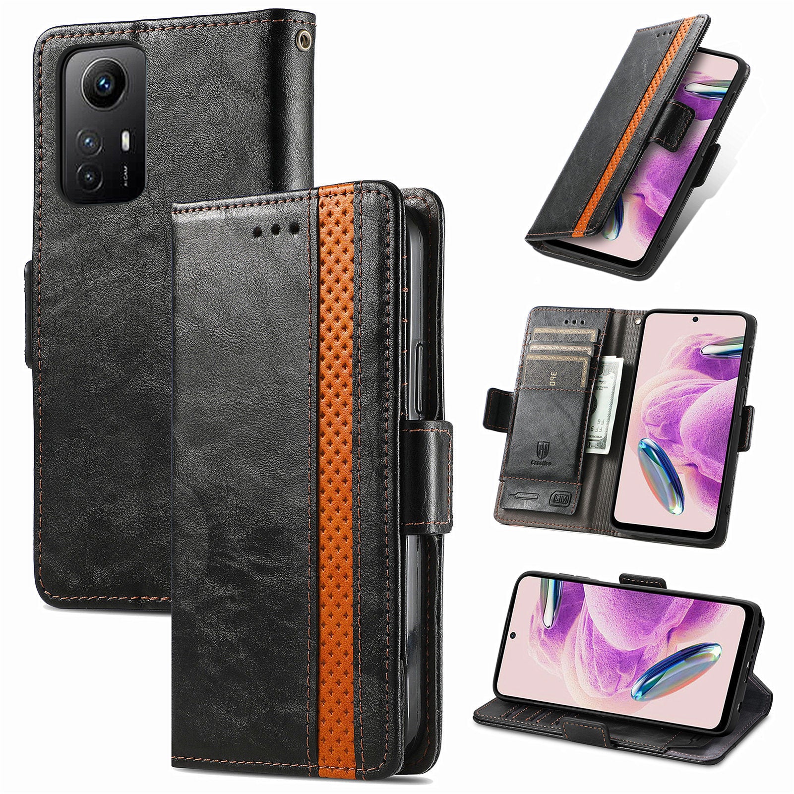 CASENEO 002 Series For Xiaomi Redmi Note 12S 4G PU Leather Case RFID Blocking Stand Phone Cover
