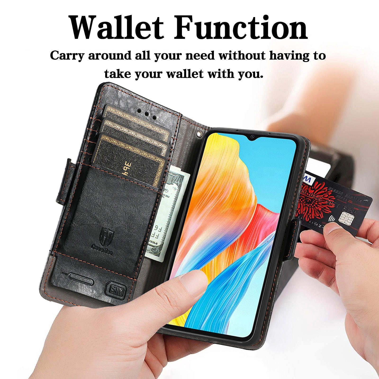 CASENEO 002 Series For Oppo A38 4G / A18 4G Case PU Leather RFID Blocking Wallet Phone Cover