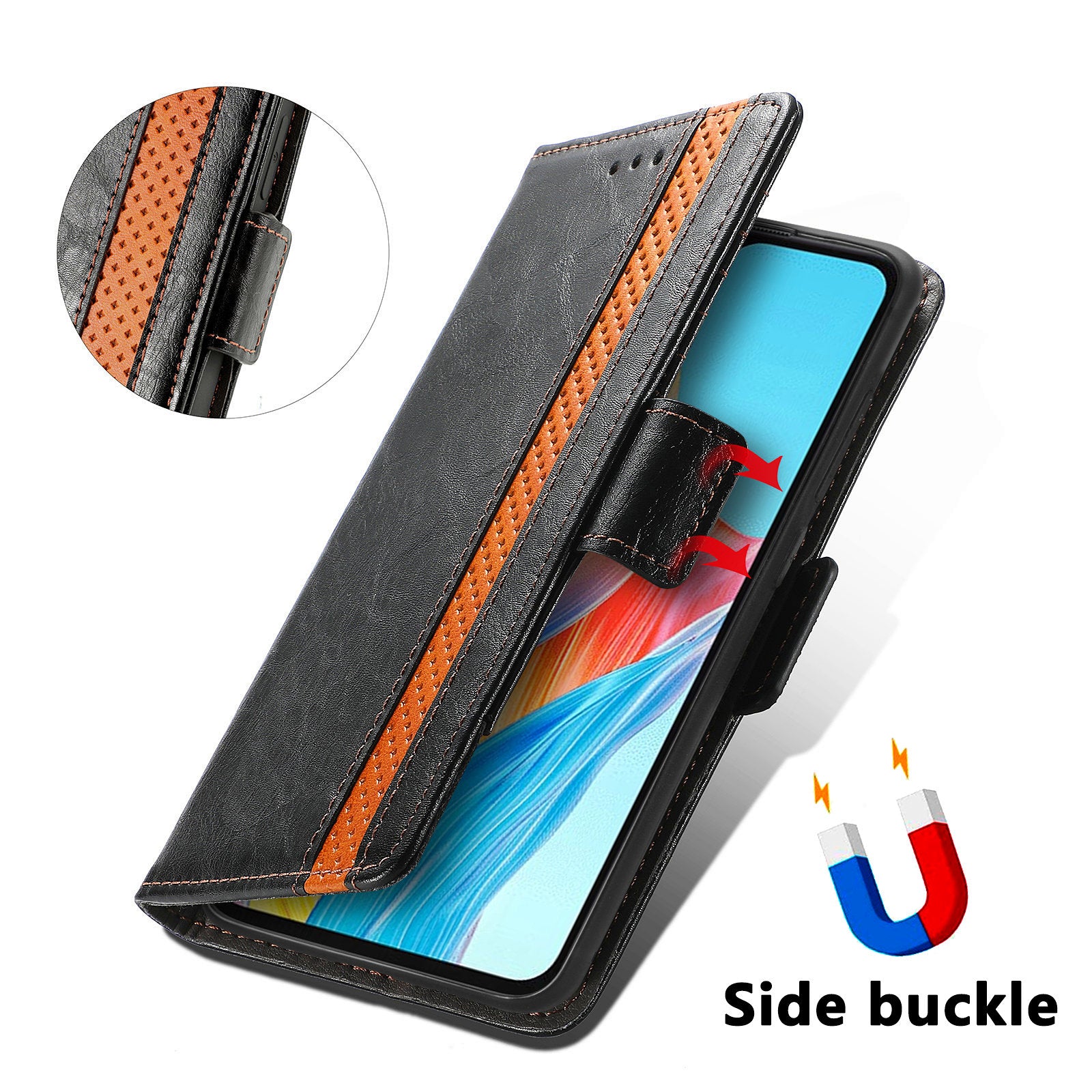 CASENEO 002 Series For Oppo A38 4G / A18 4G Case PU Leather RFID Blocking Wallet Phone Cover