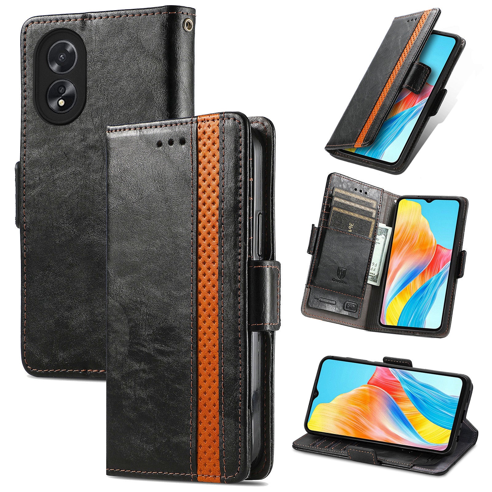 CASENEO 002 Series For Oppo A38 4G / A18 4G Case PU Leather RFID Blocking Wallet Phone Cover