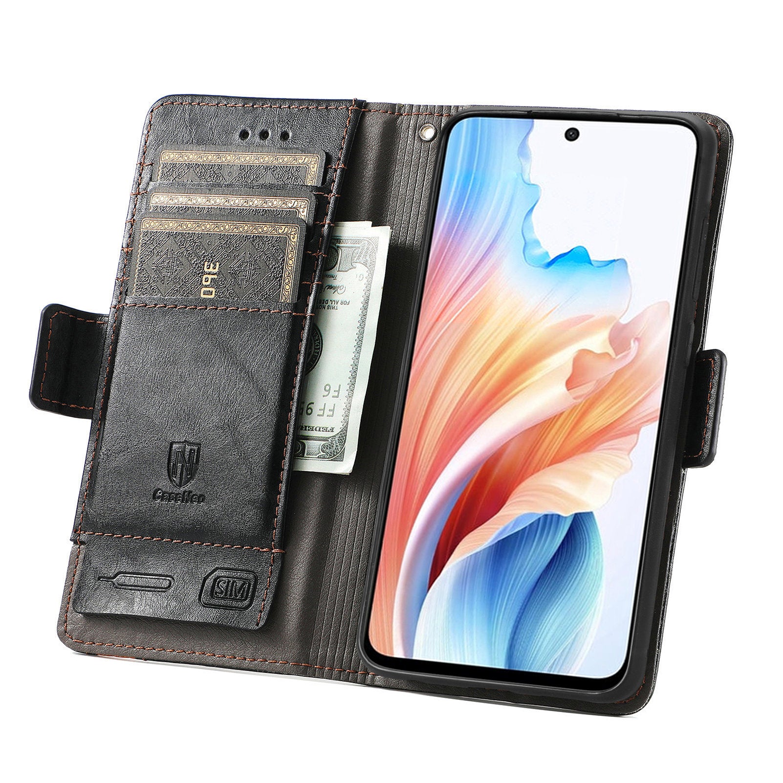 CASENEO 002 Series For Oppo A79 5G / A2 5G Shockproof RFID Blocking Phone Cover PU Leather Wallet Stand Phone Case