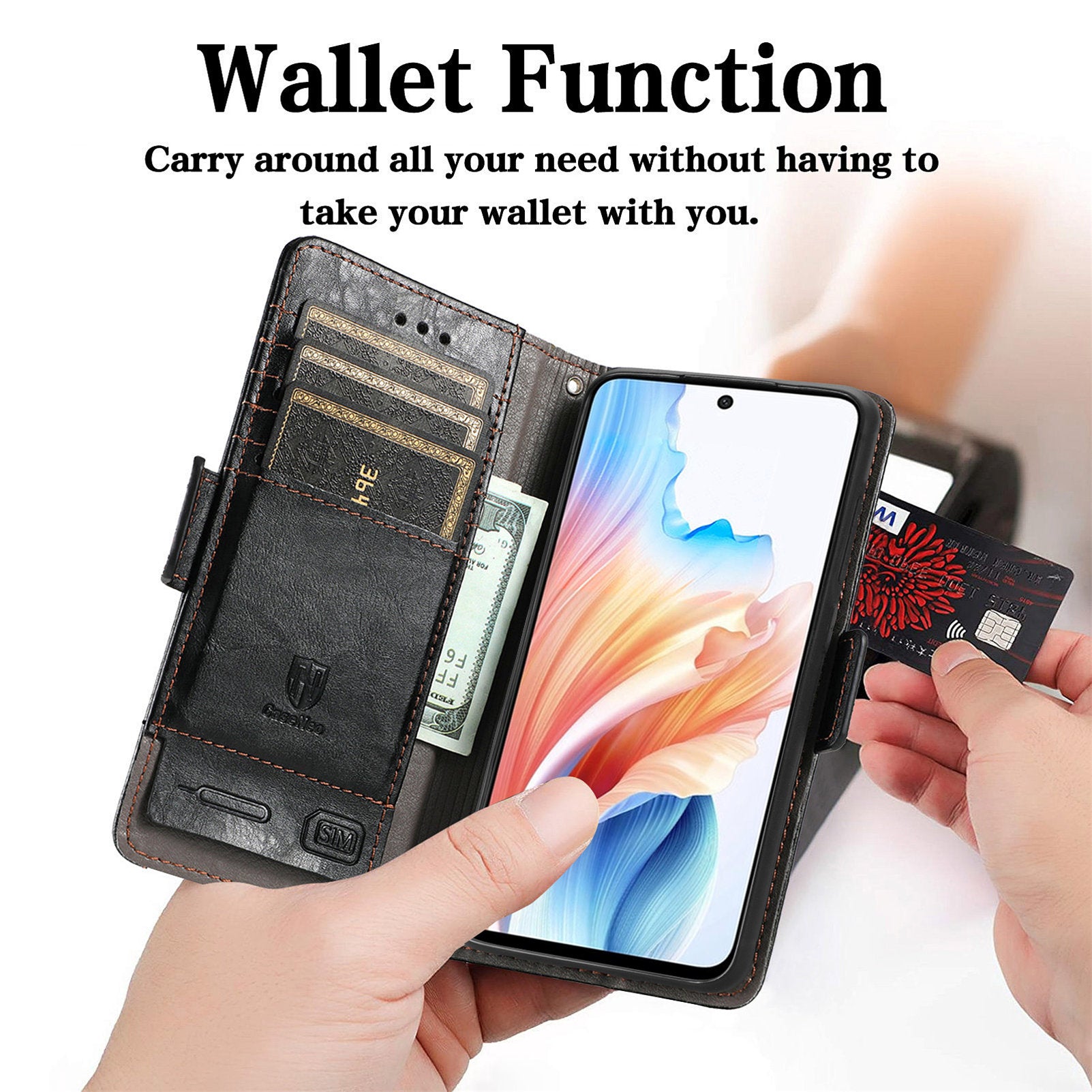 CASENEO 002 Series For Oppo A79 5G / A2 5G Shockproof RFID Blocking Phone Cover PU Leather Wallet Stand Phone Case