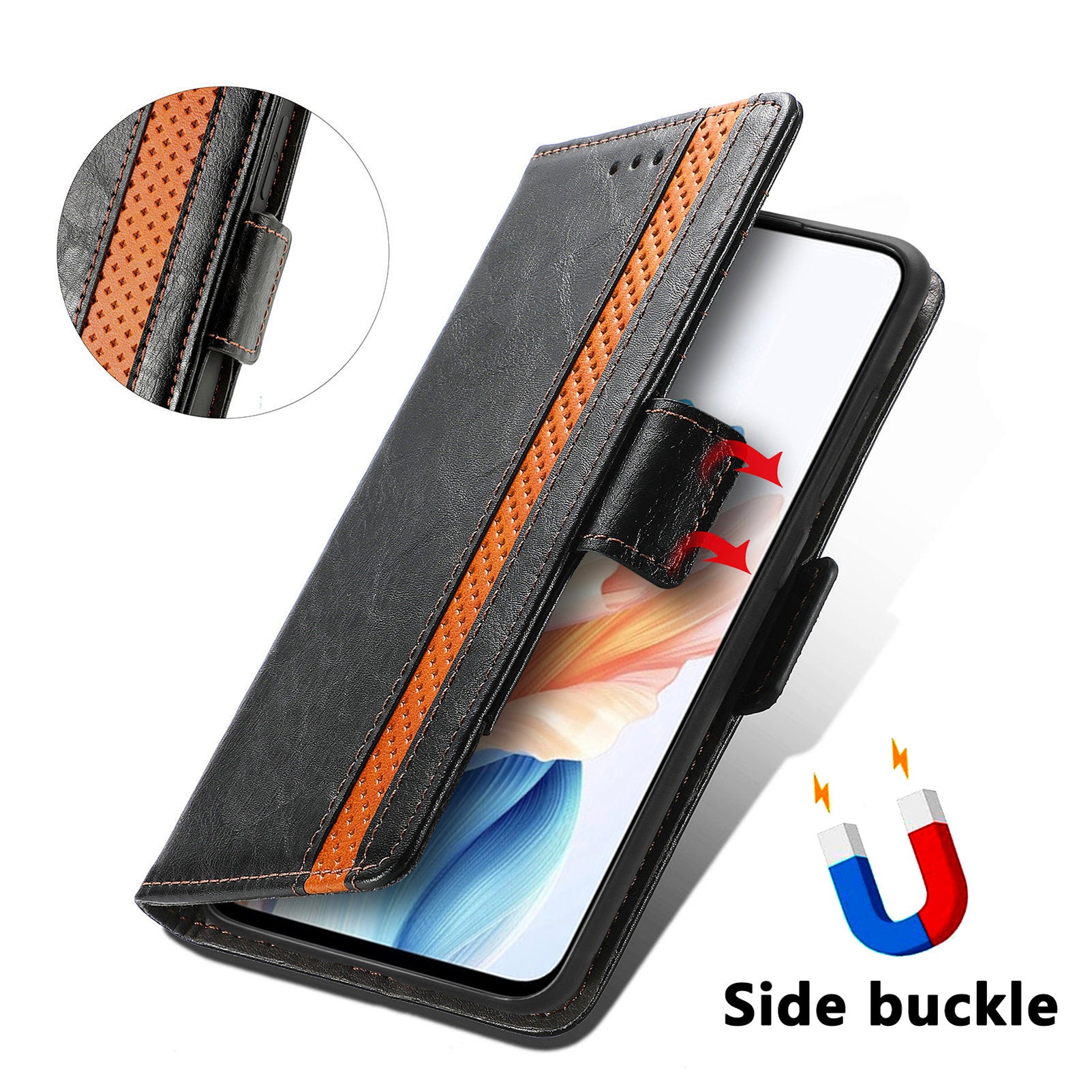 CASENEO 002 Series For Oppo A79 5G / A2 5G Shockproof RFID Blocking Phone Cover PU Leather Wallet Stand Phone Case