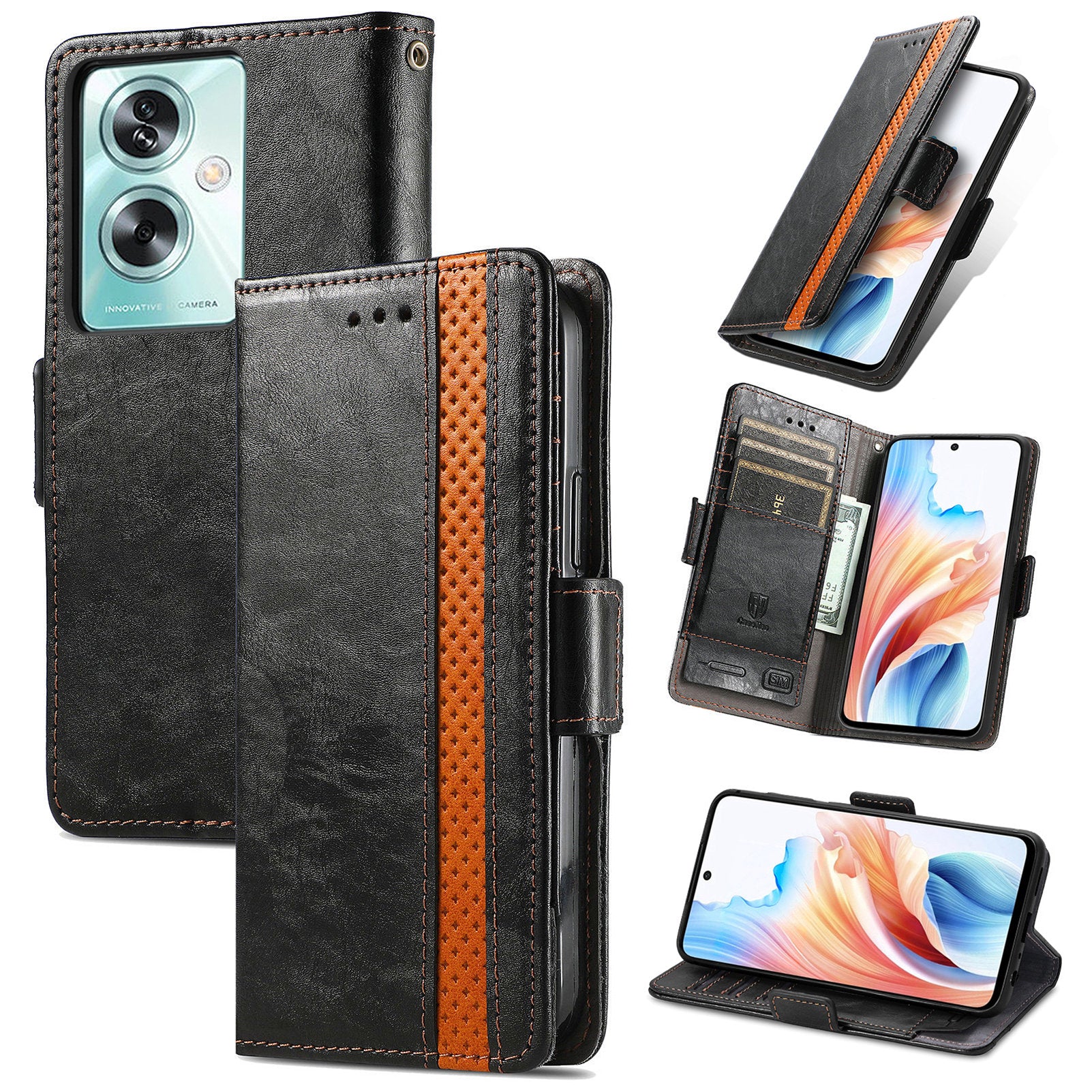 CASENEO 002 Series For Oppo A79 5G / A2 5G Shockproof RFID Blocking Phone Cover PU Leather Wallet Stand Phone Case