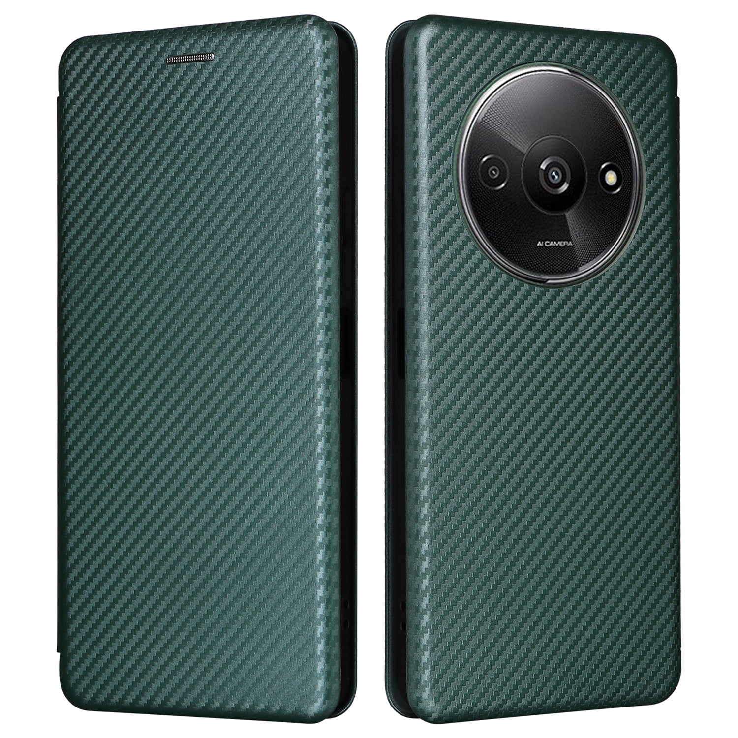 For Xiaomi Redmi A3 / Poco C61 4G Protective Case Leather Carbon Fiber Texture Magnetic Phone Cover