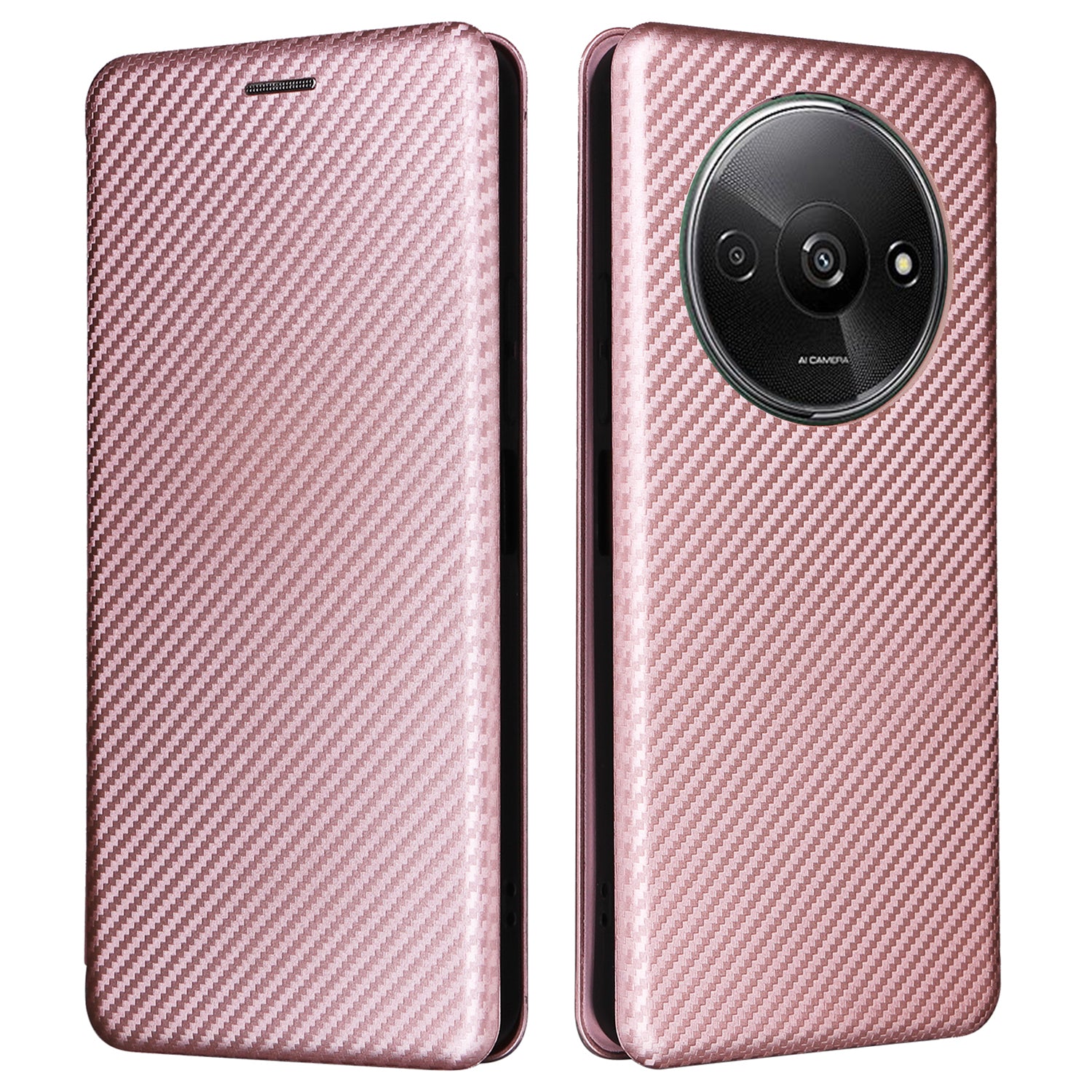 For Xiaomi Redmi A3 / Poco C61 4G Protective Case Leather Carbon Fiber Texture Magnetic Phone Cover