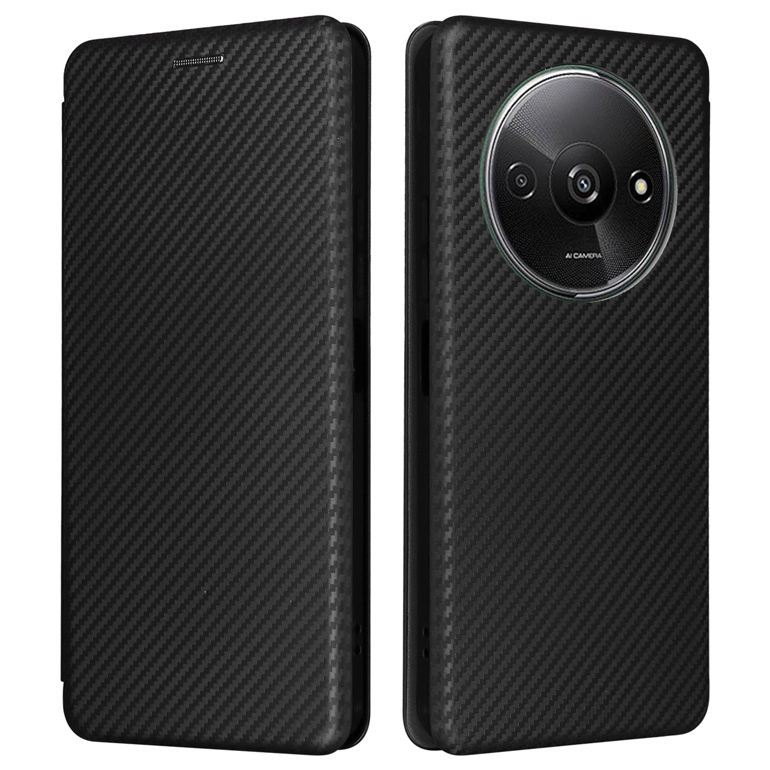 For Xiaomi Redmi A3 / Poco C61 4G Protective Case Leather Carbon Fiber Texture Magnetic Phone Cover
