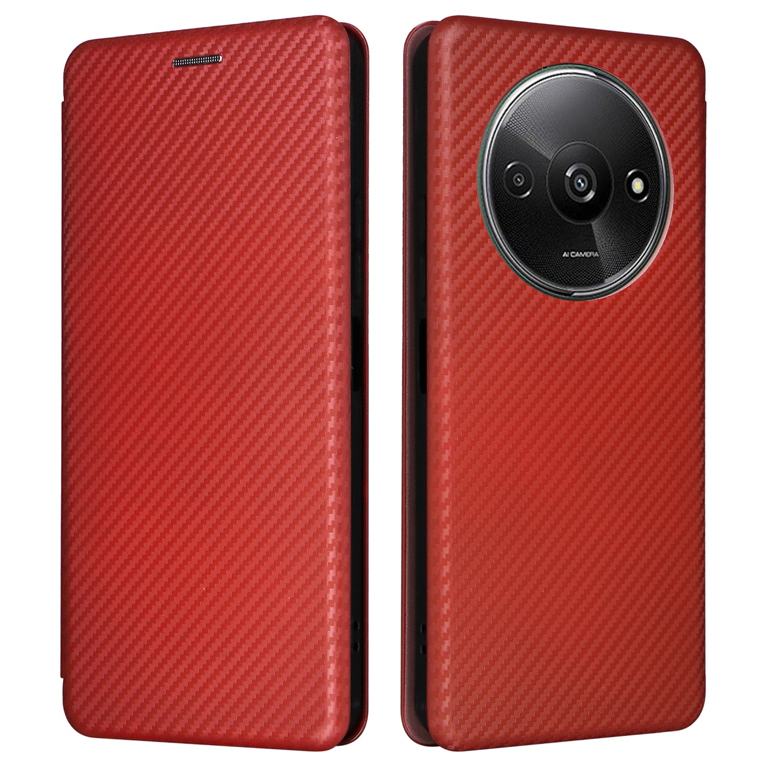 For Xiaomi Redmi A3 / Poco C61 4G Protective Case Leather Carbon Fiber Texture Magnetic Phone Cover