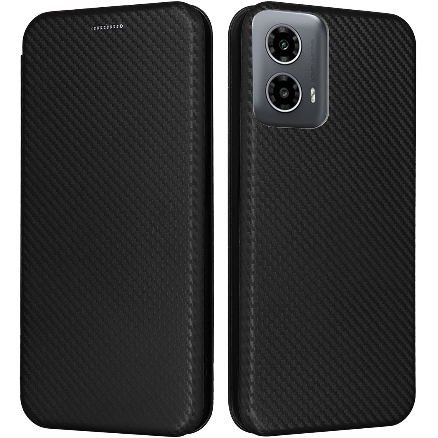 For Motorola Moto G34 5G Leather Case Carbon Fiber Texture Phone Card Holder Cover