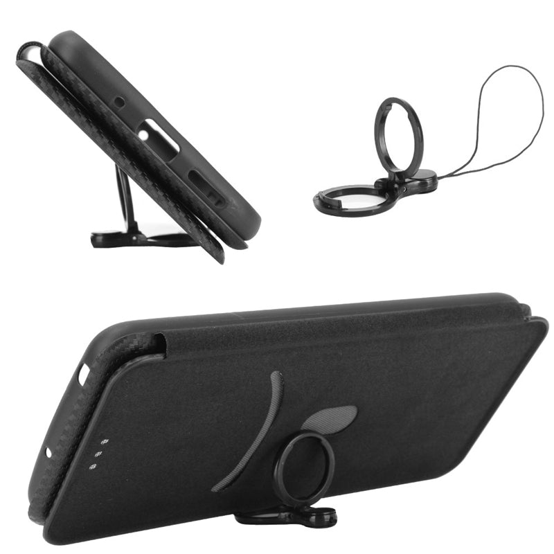For Motorola Moto G34 5G Leather Case Carbon Fiber Texture Phone Card Holder Cover